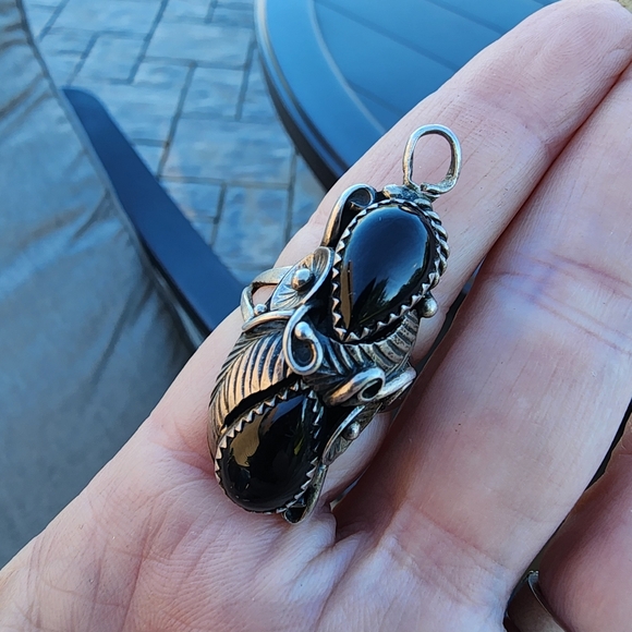 Sterling silver Native American black onyx ring pendant size 7Fine Jewelry - Picture 1 of 3